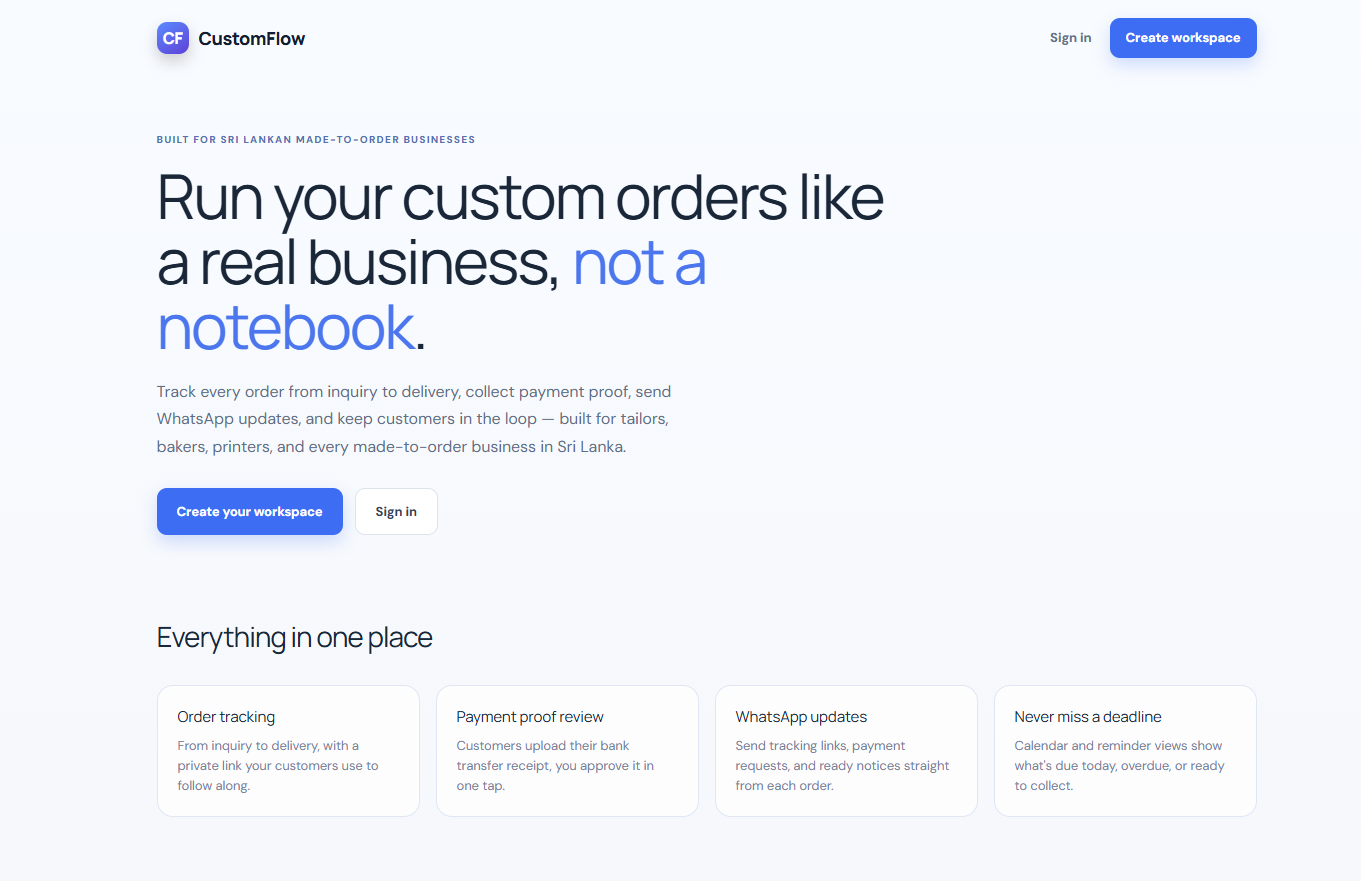 CustomFlow.lk order management dashboard preview