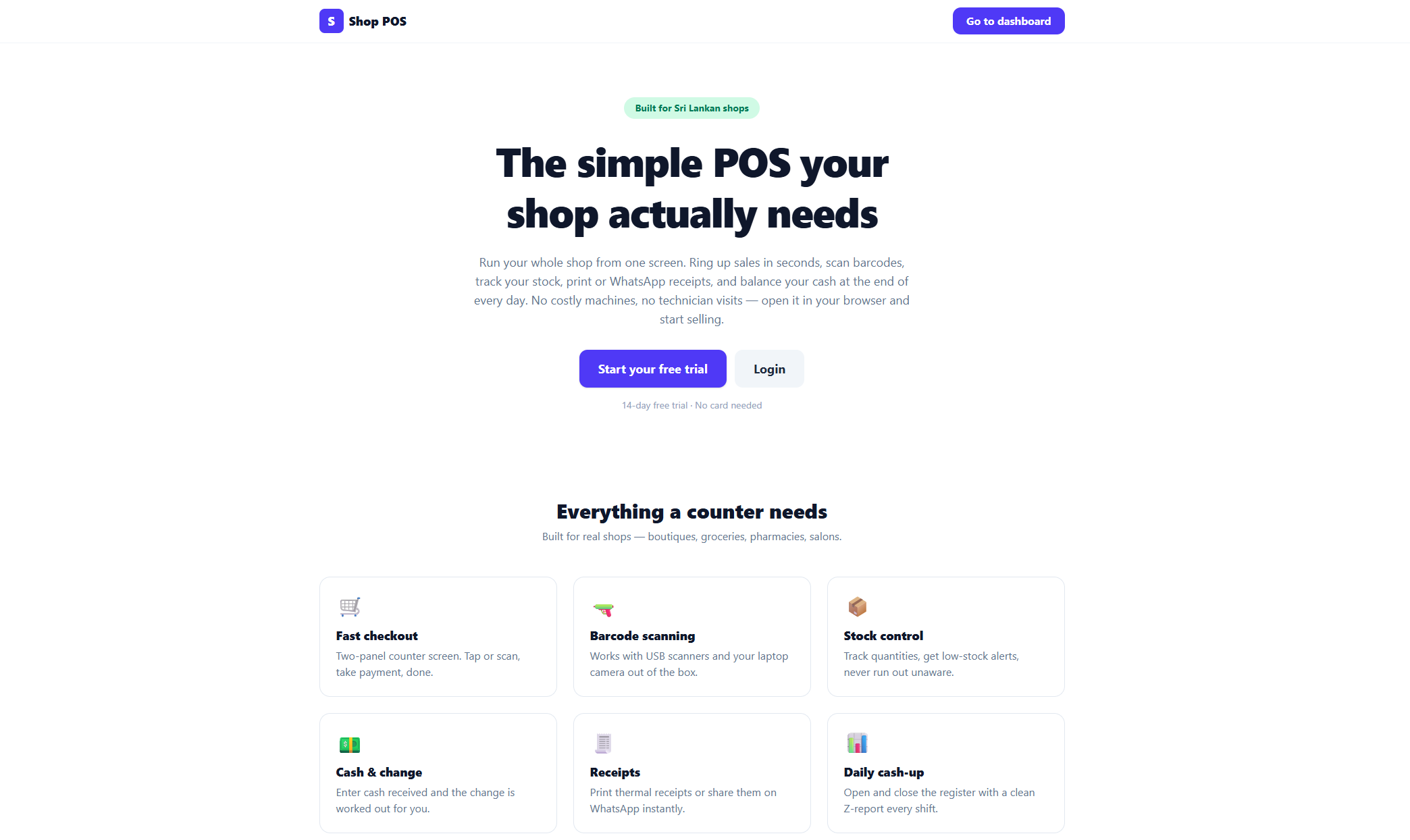 ShopPOS.lk POS dashboard preview