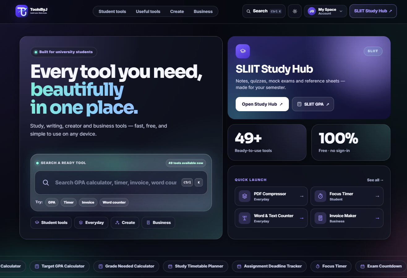 ToolsByJ university tools platform preview
